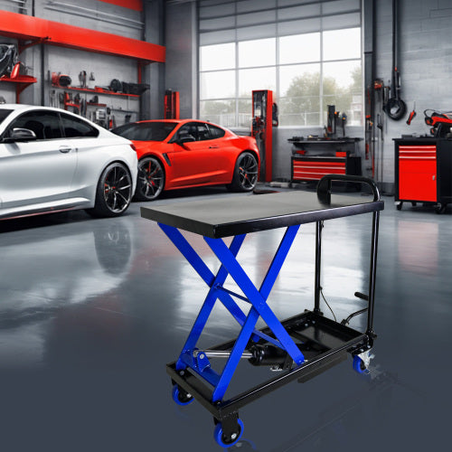 Hydraulic Lift Truck 500 lbs Capacity for Material Handling and Transportation - Steel, Black+Blue