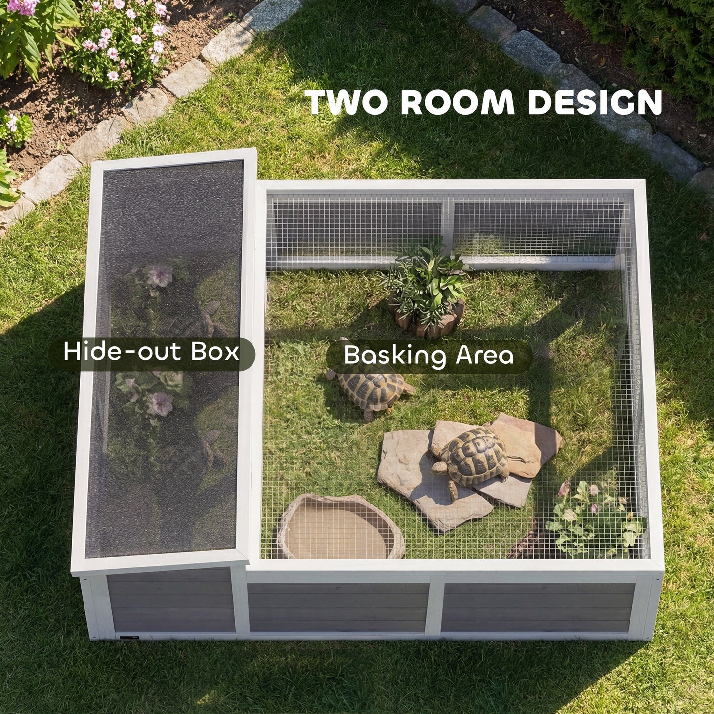 Wooden Tortoise Habitat Enclosure with Openable Top and Clear Window, Dark Gray
