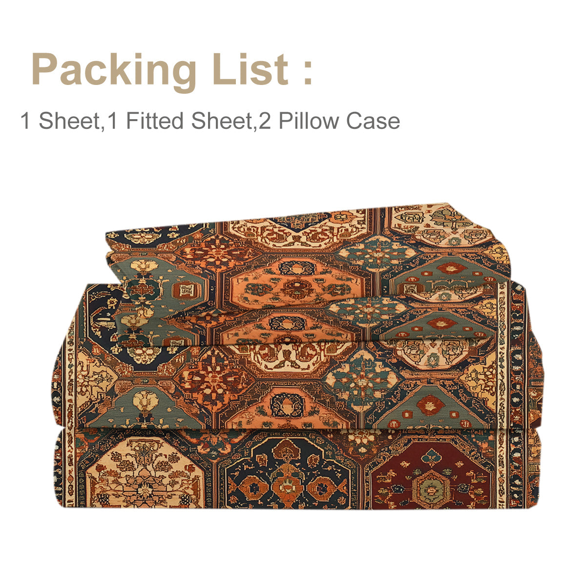 4-Piece Bohemian Geometric Bedding Set - Fitted Sheet & Pillowcases