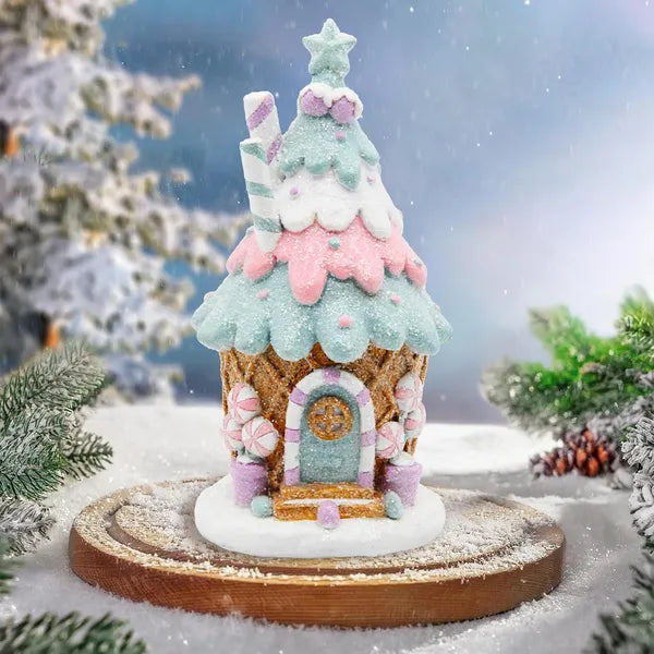 Pastel Pink Gingerbread House Decorations - Christmas Village Decor