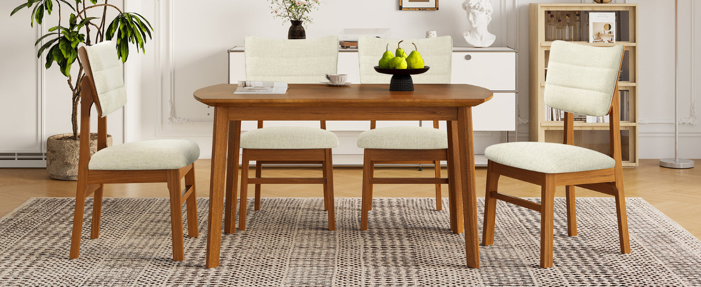 Farmhouse Dining Table Set for 4 with Upholstered Chairs - Brown & Beige