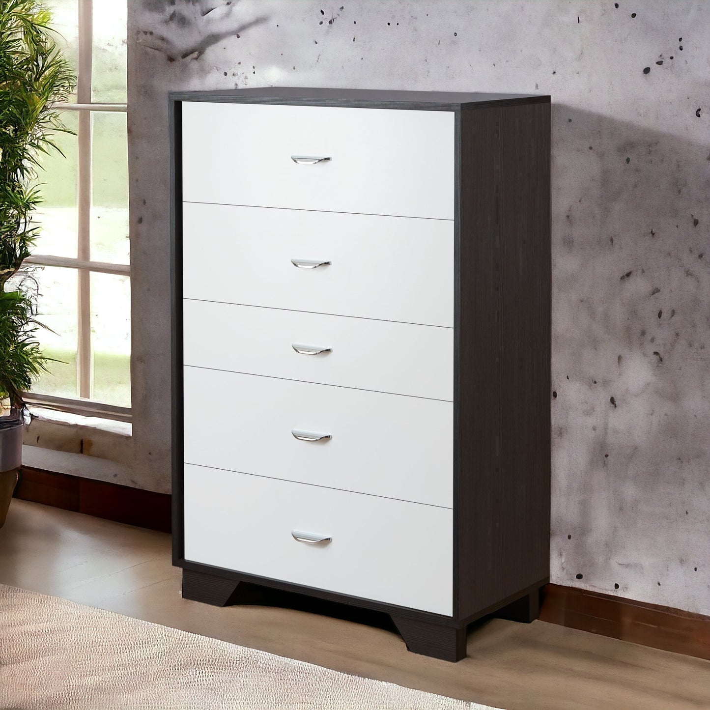 Espresso & White Finish 5-Drawer Chest - Stylish Storage