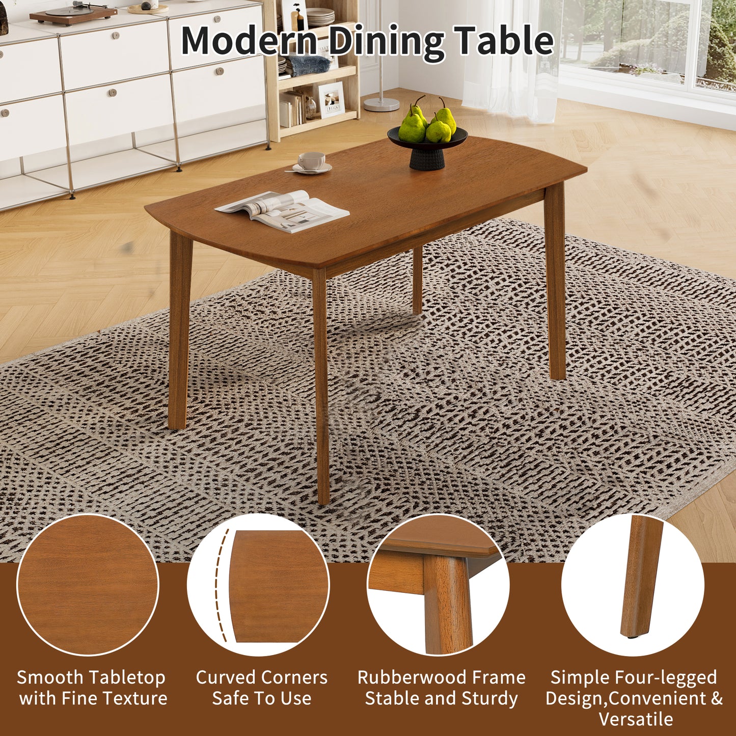 Farmhouse Dining Table Set for 4 with Upholstered Chairs - Brown & Gray