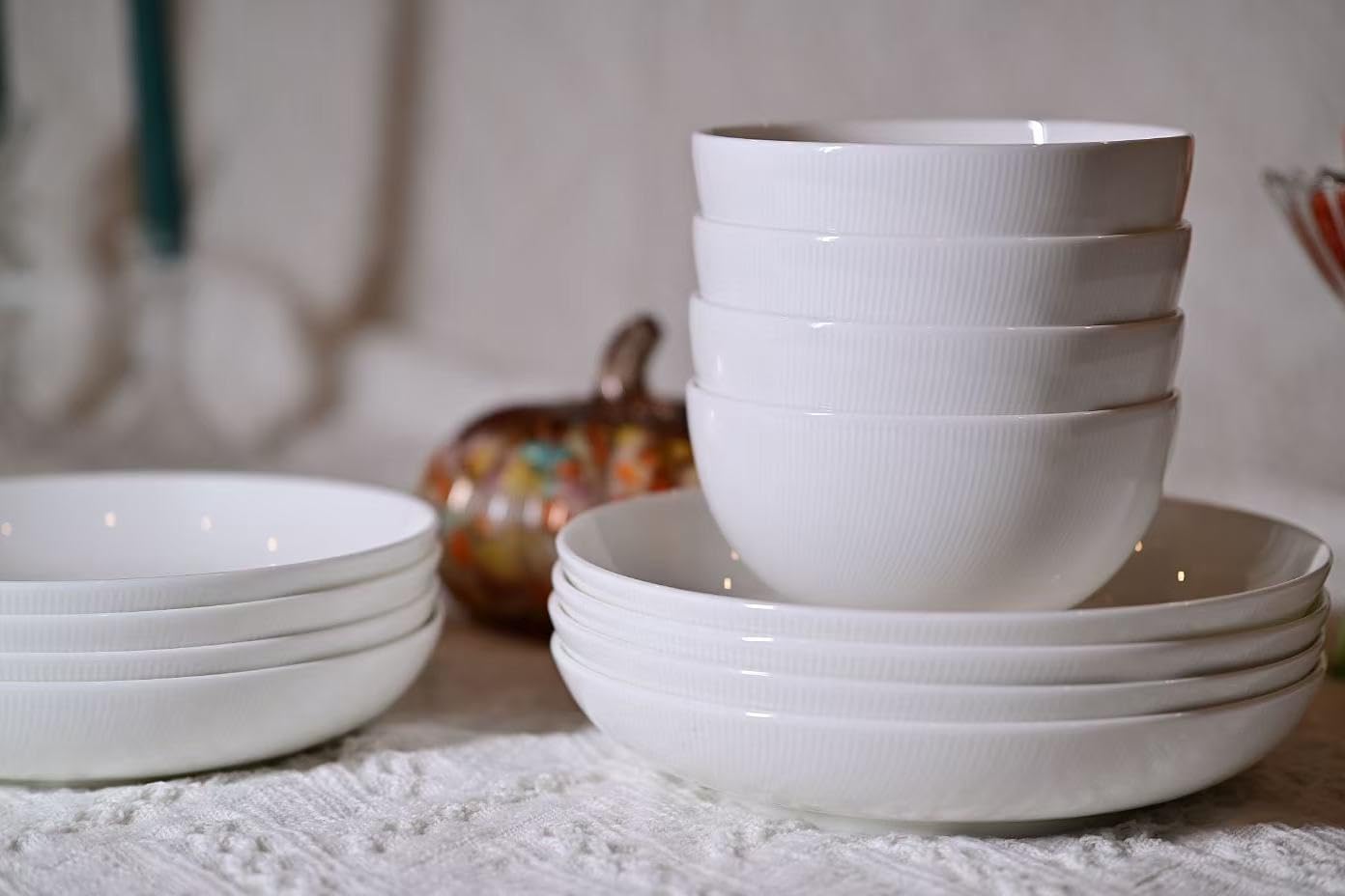 12-Piece Bone China Dinnerware Set - Service for 4, Ivory White