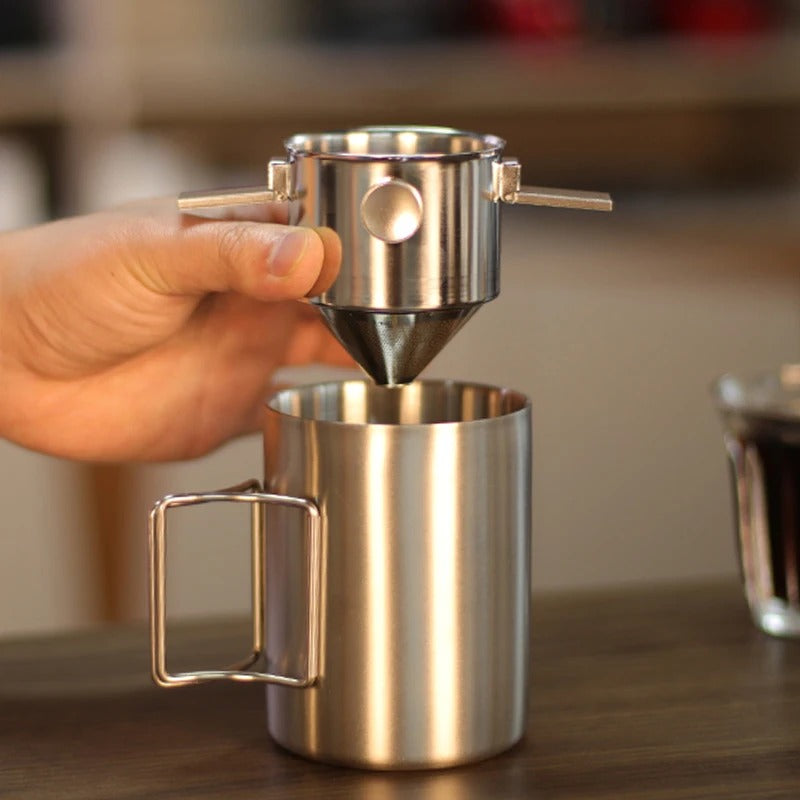 Stainless Steel Telescopic Coffee Filter Cup with Binaural Design
