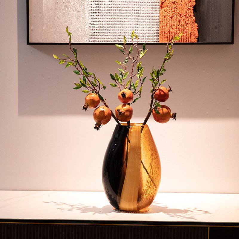 Black Orange Striped Glass Vase - Modern Decorative Home Centerpiece