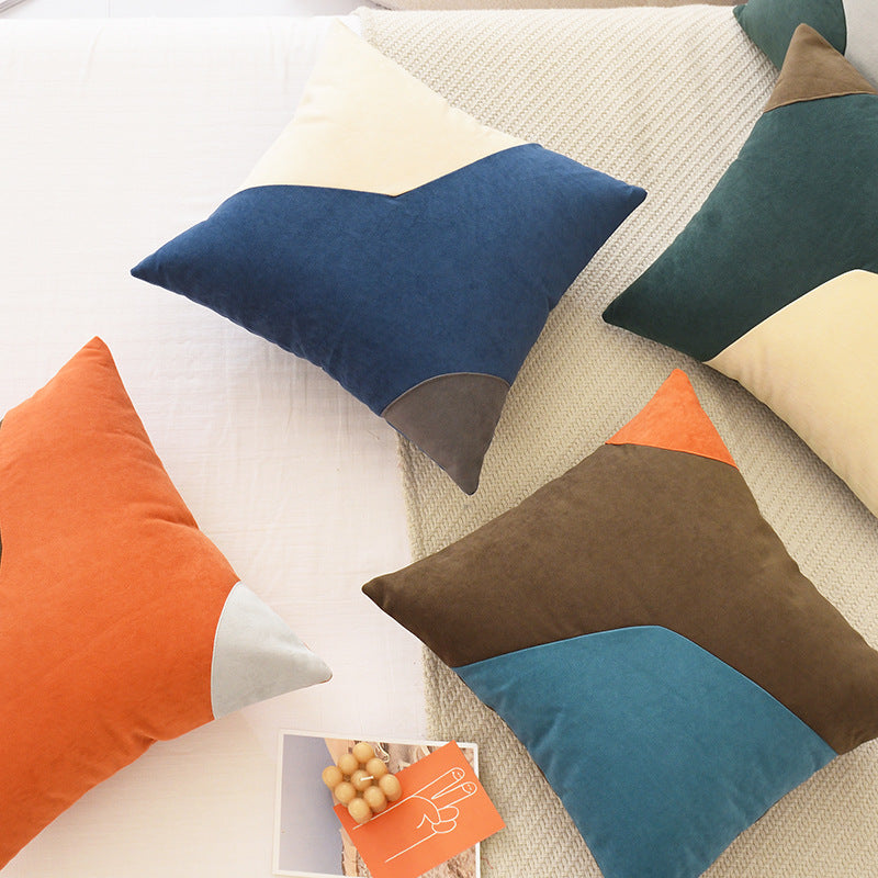 Nordic Solid Color Geometric Stitching Pillow Cover - Washable Cotton