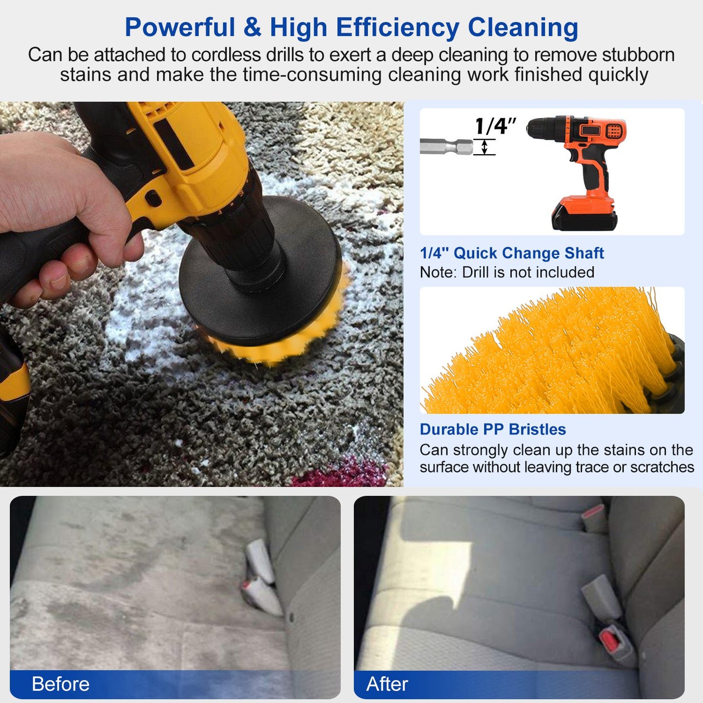 Drill Brush Cleaning Set 3Pcs Power Scrubber for Car, Tile, Bathroom and More
