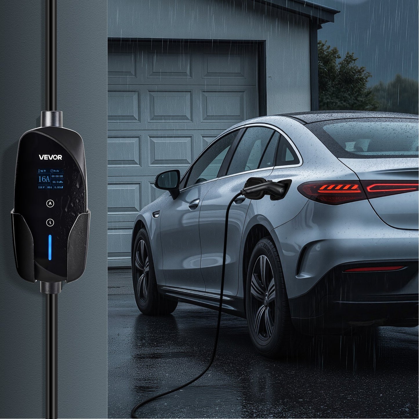 Portable Level 1&2 EV Charger 16A Adjustable Current 120V 240V with LCD - Black