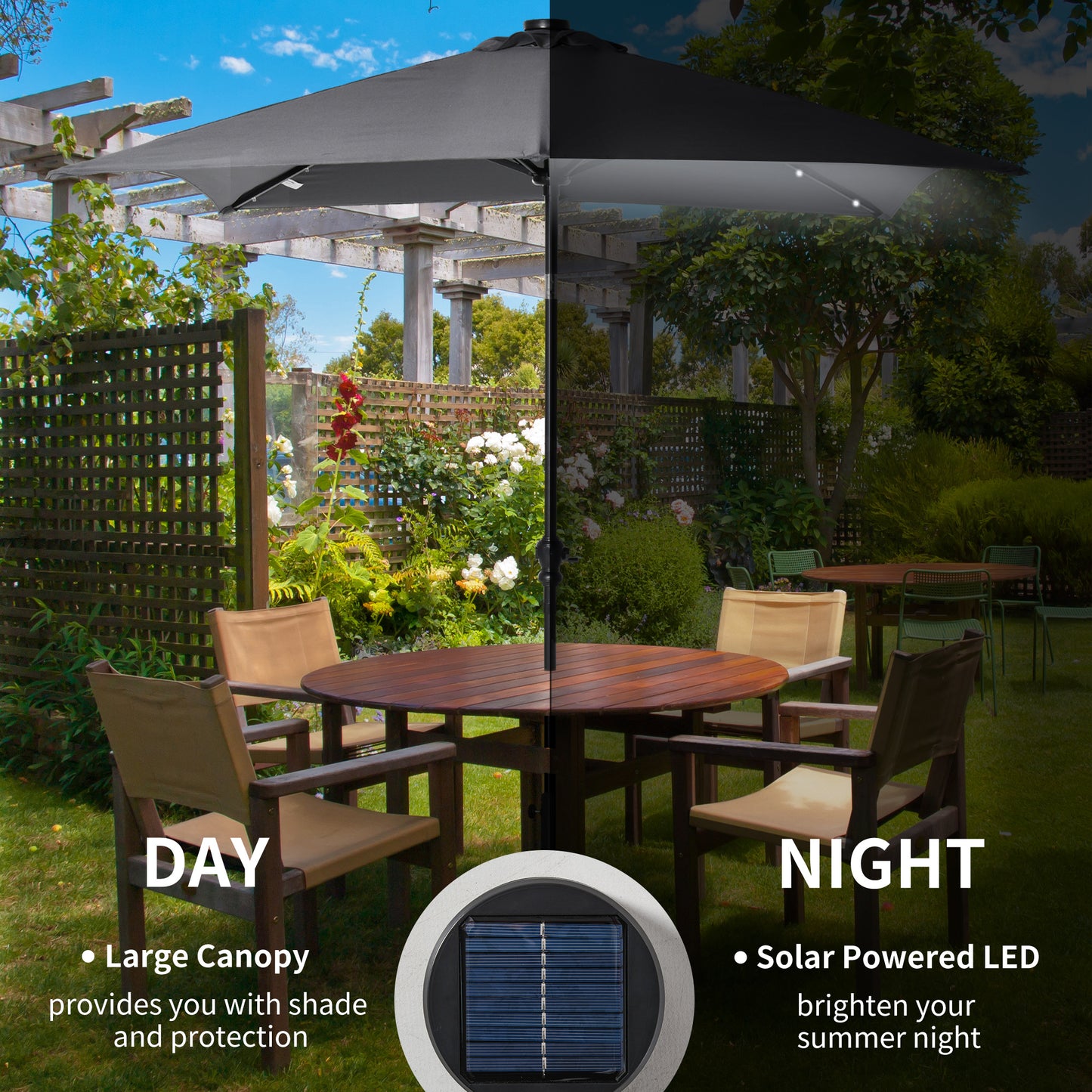 Solar LED Patio Umbrella with Crank & Tilt - Dark Gray