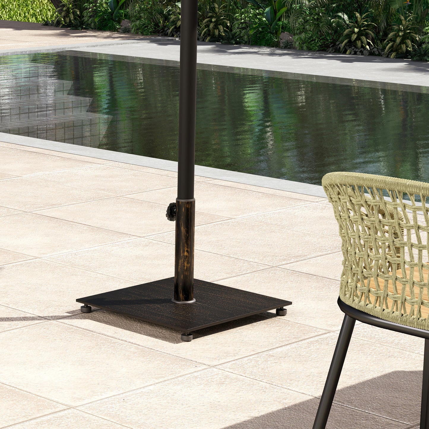 Heavy Duty Metal Patio Umbrella Base with Adjustable Feet - Bronze