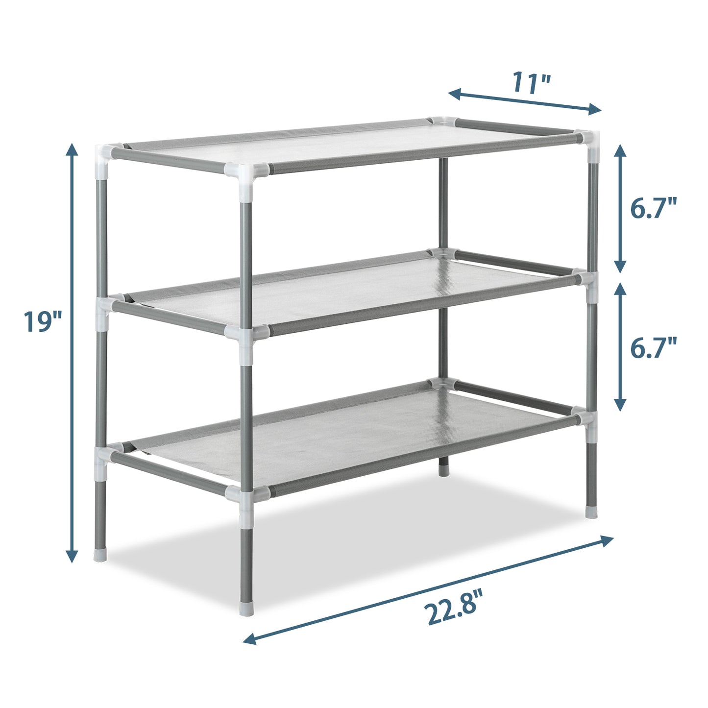 3-Tier Stackable Shoe Rack - Non-Woven Fabric & Steel - Gray