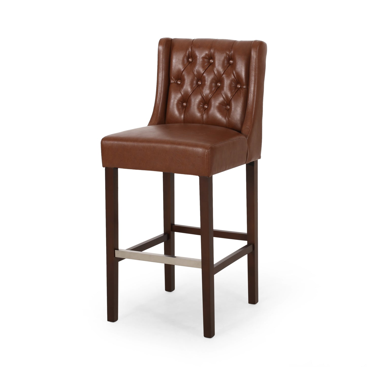 30.5 Inch Seat Height Bar Stool, Light Brown PU Upholstery With Back