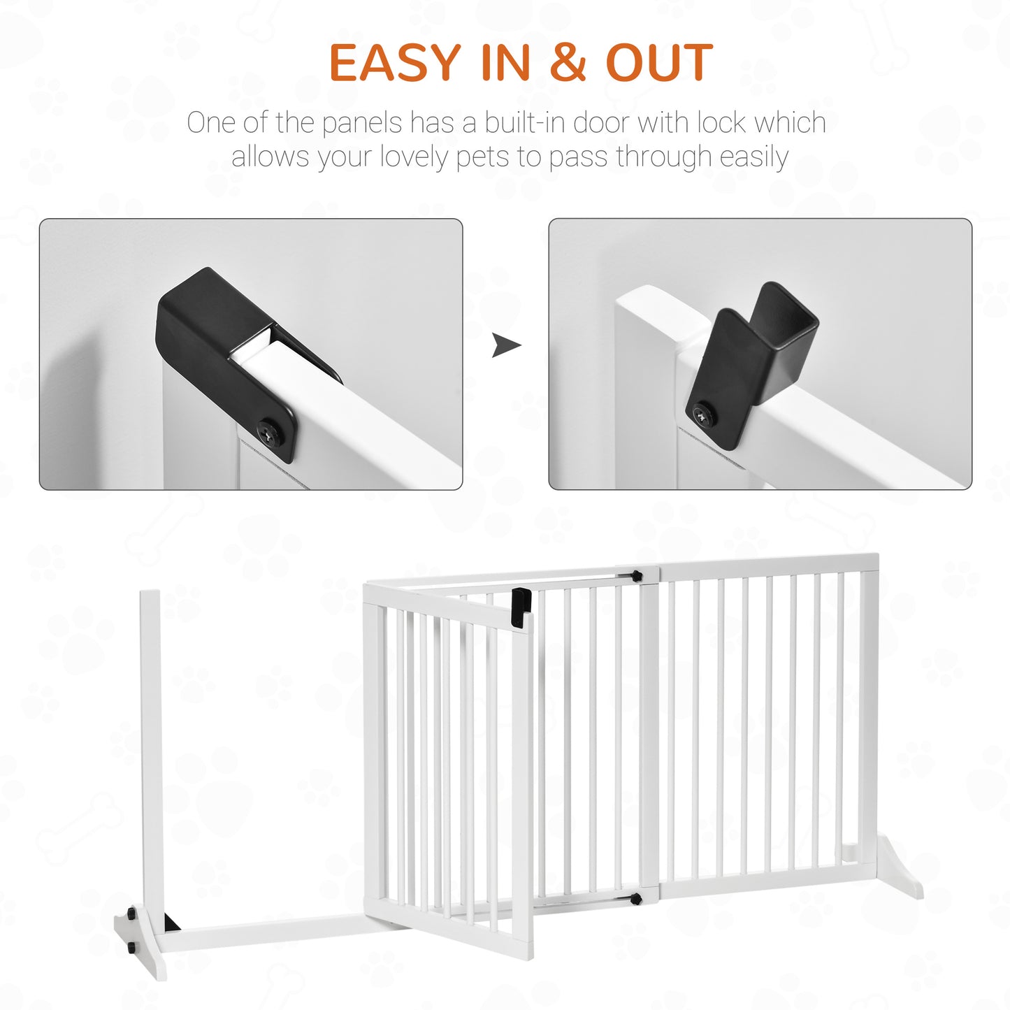Adjustable Wooden Pet Gate with Lockable Door, 3 Panels, Freestanding, White