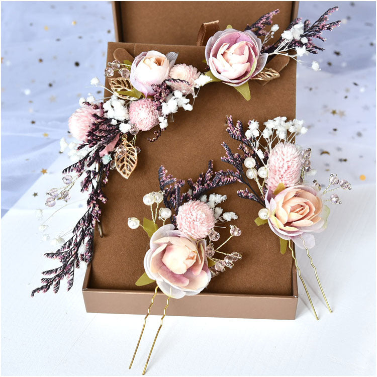 Bridal Headdress with Dried Flowers & Roses