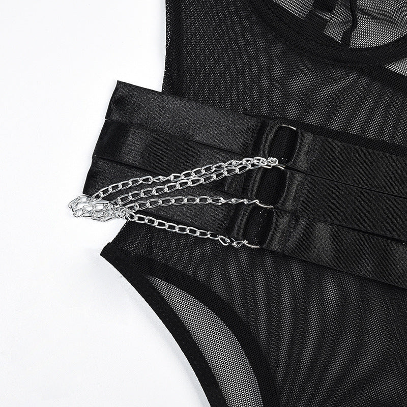 Mesh Chain Body-Shaping Corset with Adjustable Support for Women