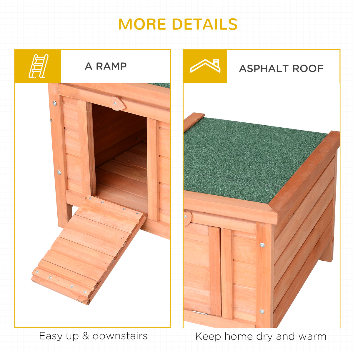 Outdoor Wooden Rabbit Hutch with Waterproof Roof - Small Animal Shelter