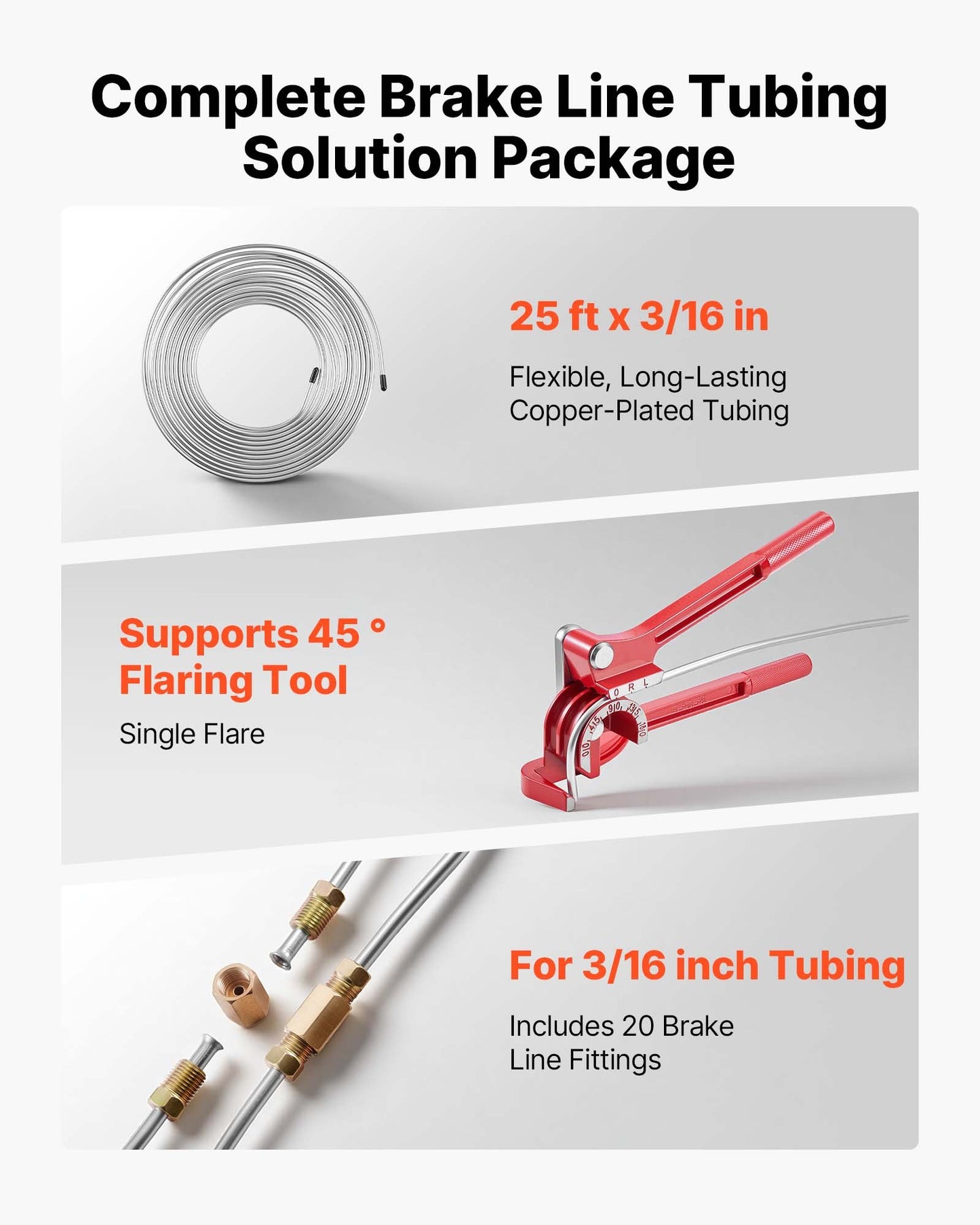 Brake Line Repair Kit with Copper-Coated Line Flaring Tool & Fittings - Black