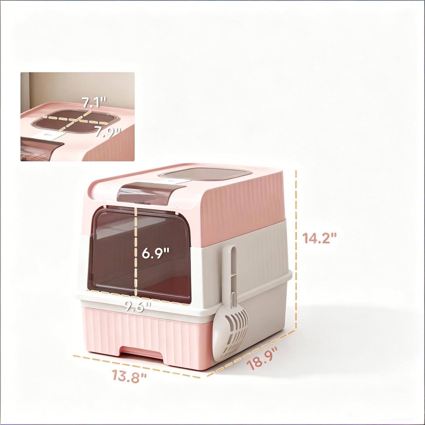 Compact Fully Enclosed Cat Litter Box - Pink & White