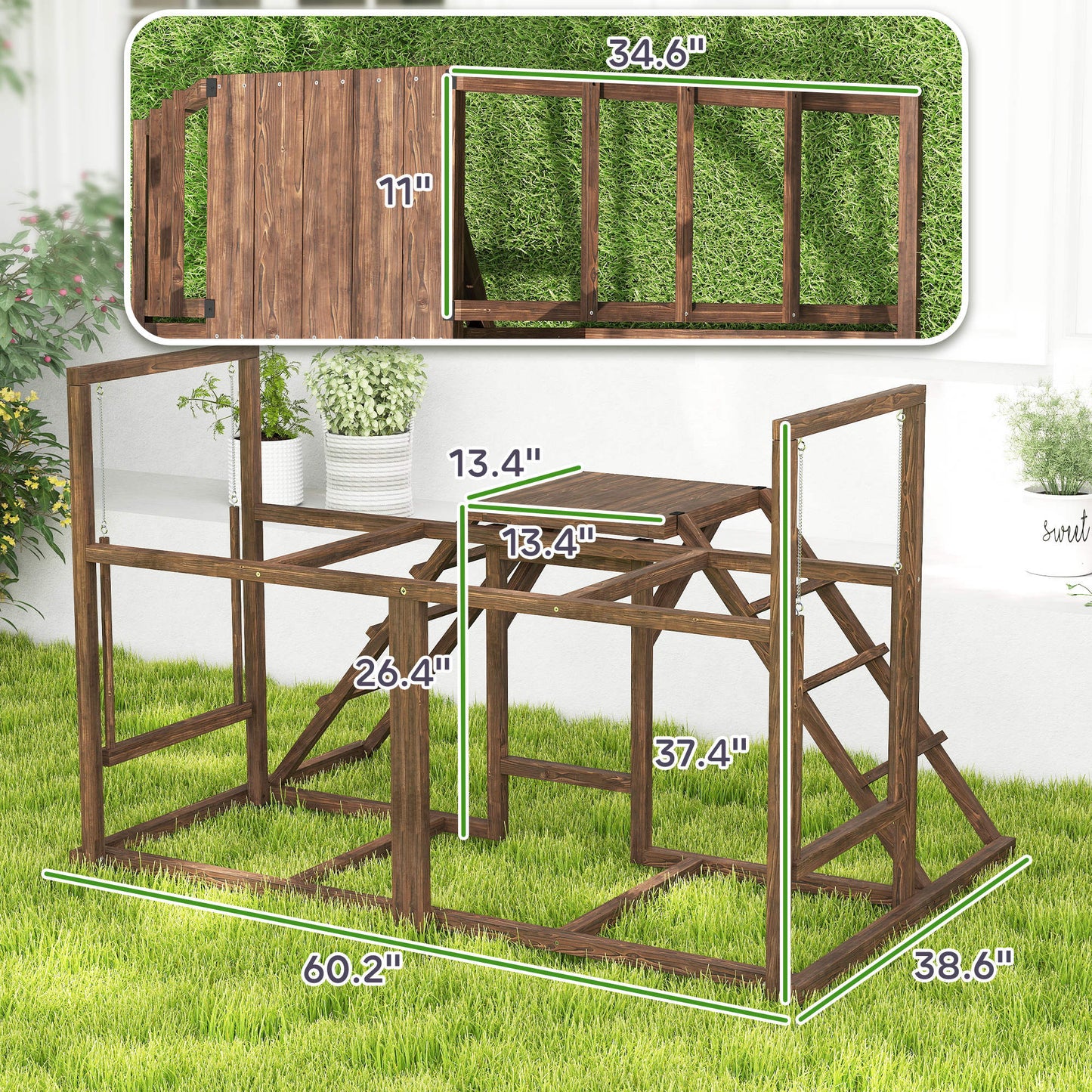 Chicken Activity Play Set with Perches, Swing, Ladder for Poultry, Coffee