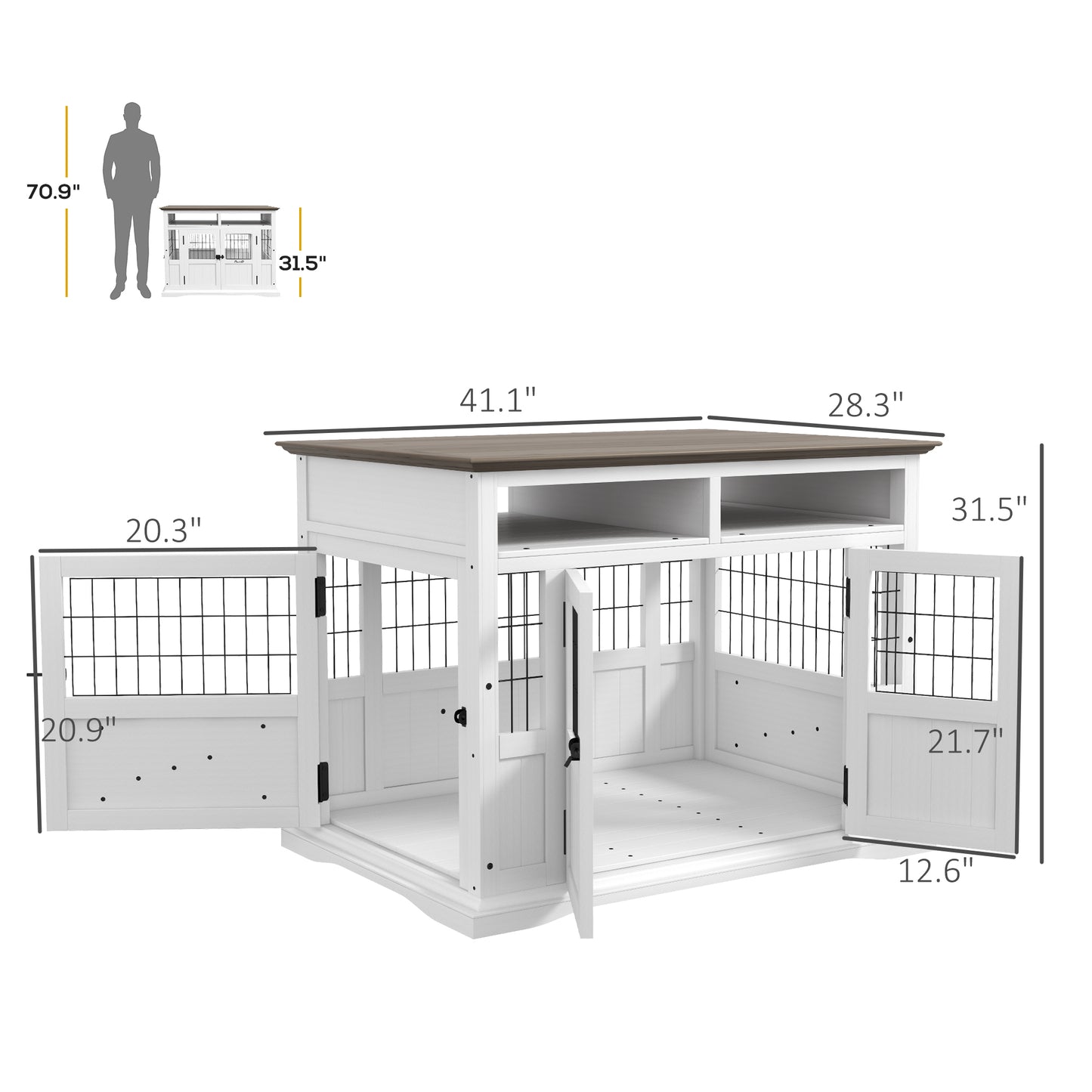 Dog Kennel Side End Table with Storage for Small & Medium Dogs, White
