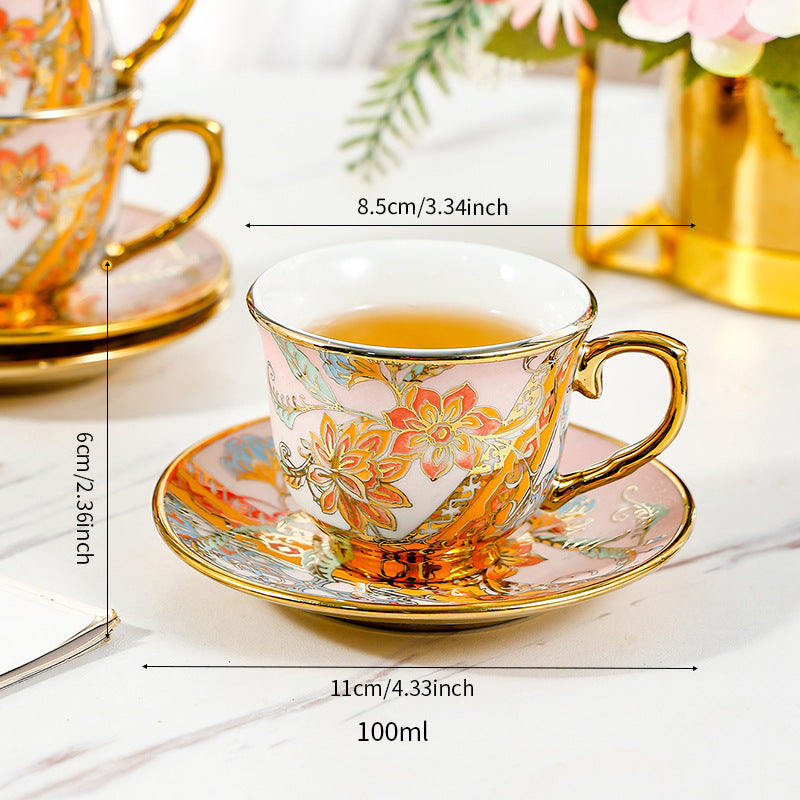 Gold-Rimmed Ceramic Coffee Cup Set with Saucers - 6 Pcs Home Drinkware