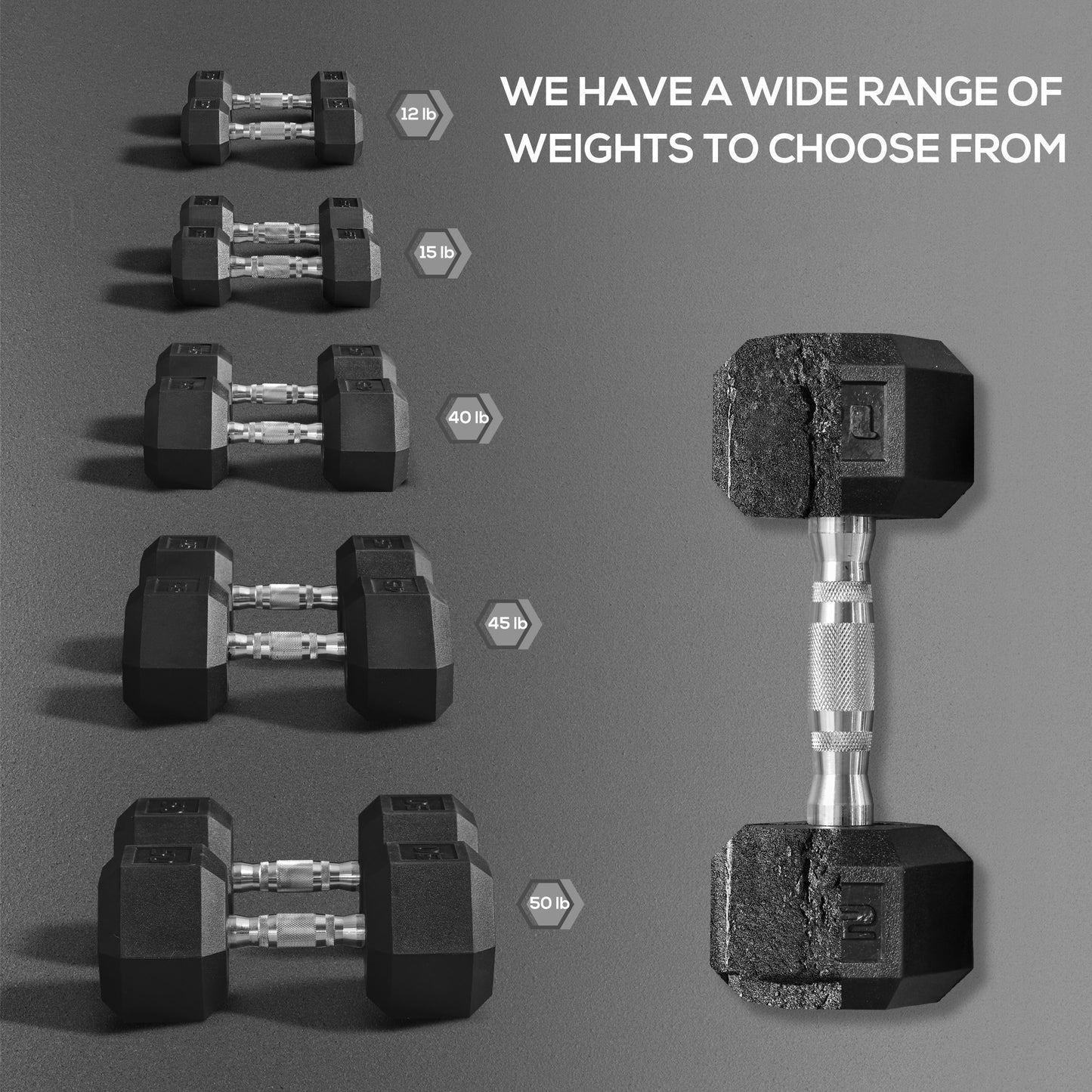 Hex Rubber Dumbbell Set - Non-Rolling Free Weights, 24 lbs