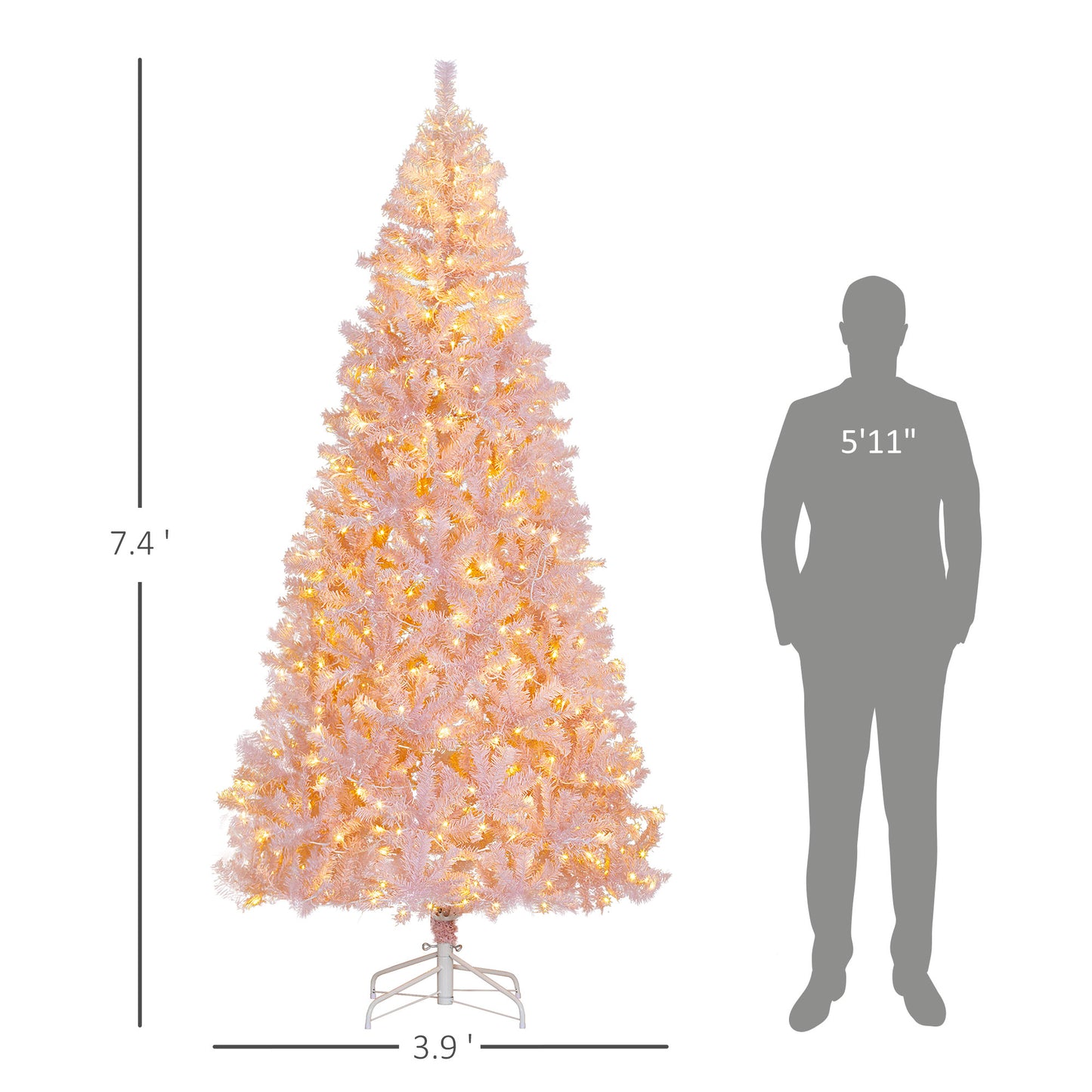 7.5 FT Pre-Lit Artificial Christmas Tree - Pink with 500 LED Lights