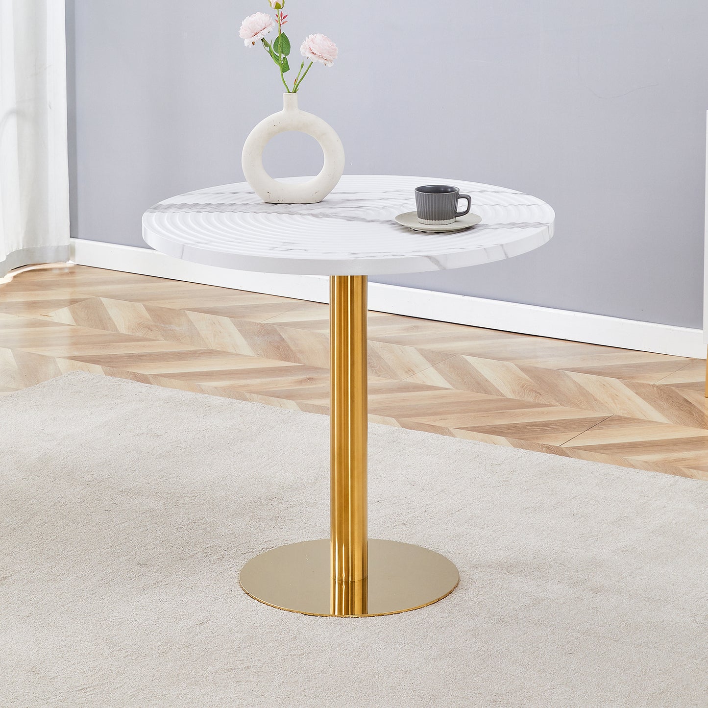31.5 Inch Elegant White Marble Pattern Round Dining Table - Suction
