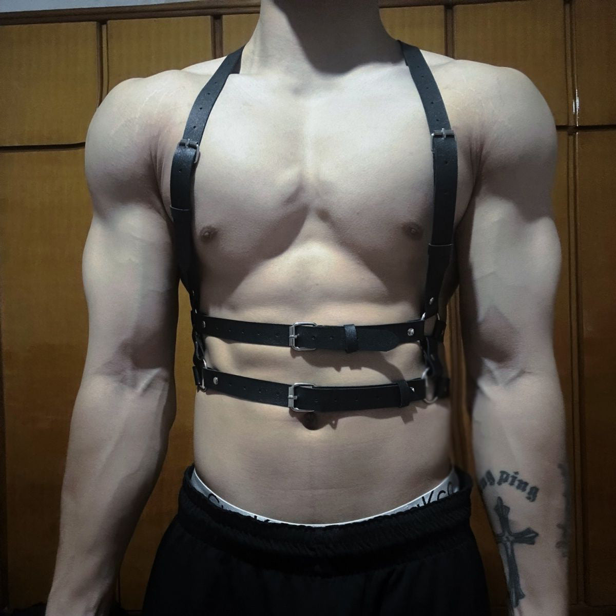 Men's Leather Suspender Chest Strap Belt for Adult Wellness - Adjustable