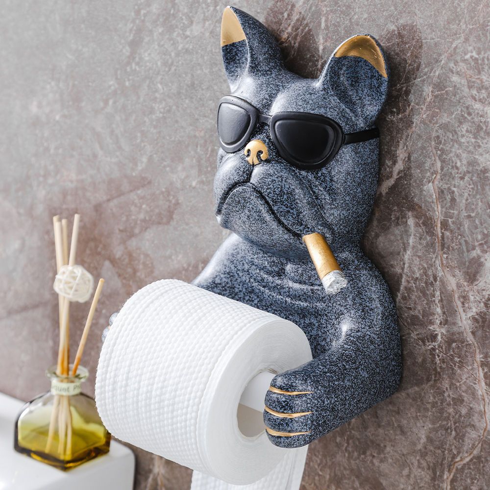 Cute Dog Toilet Tissue Box Holder with Toilet Chart Drum Rack - Bathroom Storage