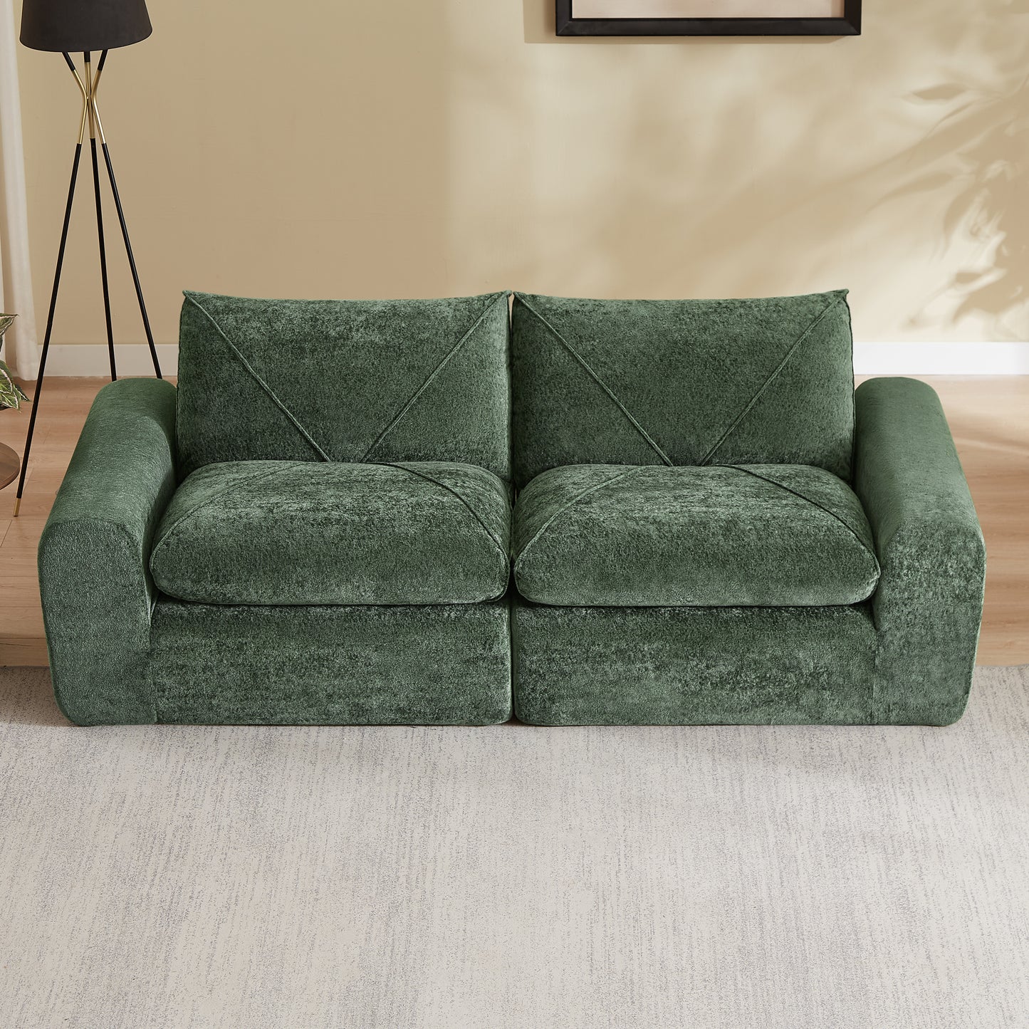 Modern Green Chenille Sofa with Foot Pedals - Spacious & Comfortable