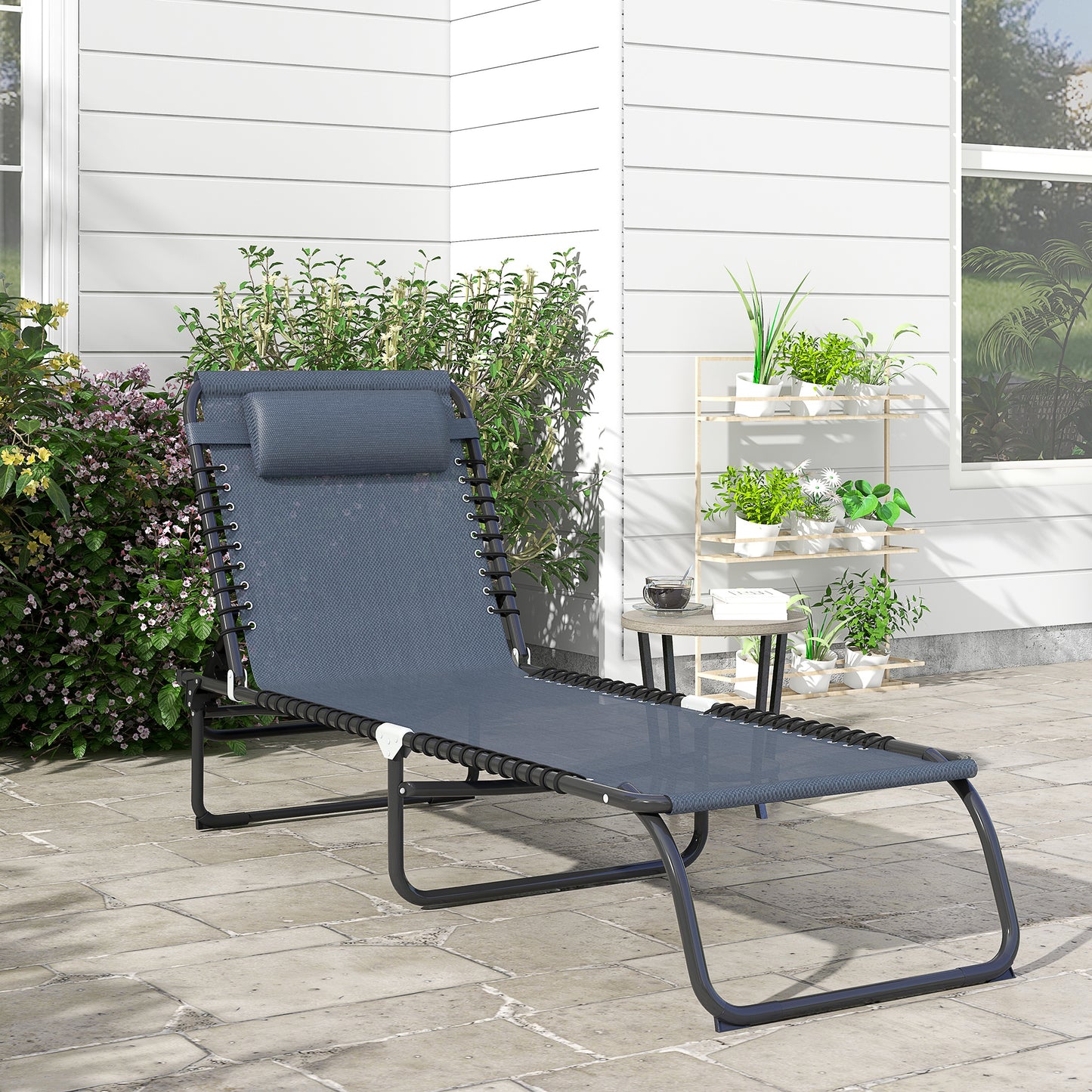 Folding Chaise Lounge Chair - 4-Position Reclining, Gray