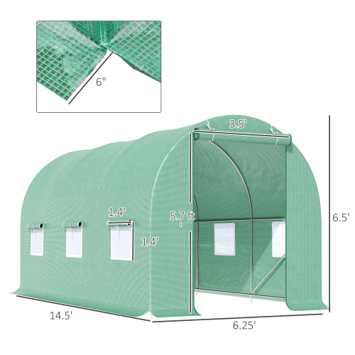 Walk-In Greenhouse 15x6x7 ft with Steel Frame, Ventilation & Door - Garden Plant House