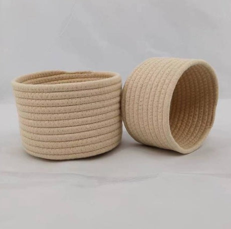 Hand-Woven Desktop Storage Basket - Multi-Color Cotton Rope Organizer