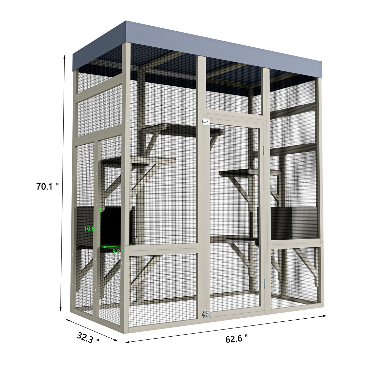 Large Wooden Cat Enclosure with Waterproof Cover, Napping Houses & Platforms - 62.6 Inches