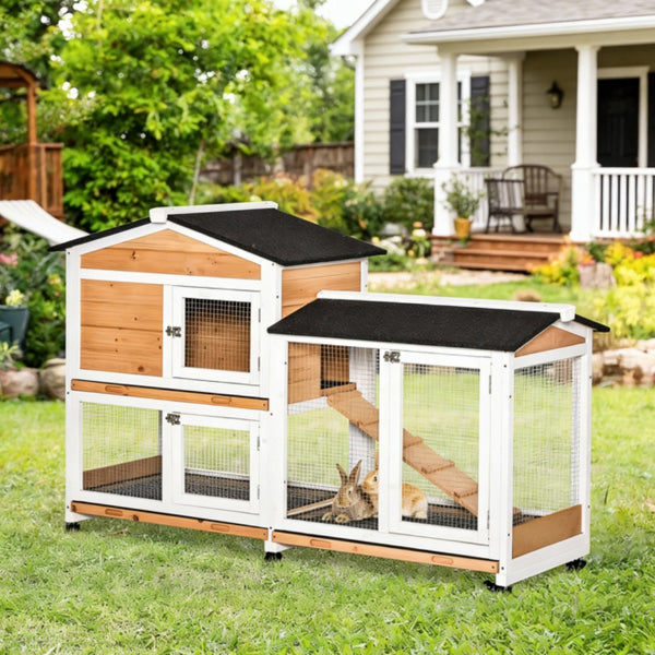 Outdoor Small Animal Playpen Cage with Ramp & Wheels for Rabbits