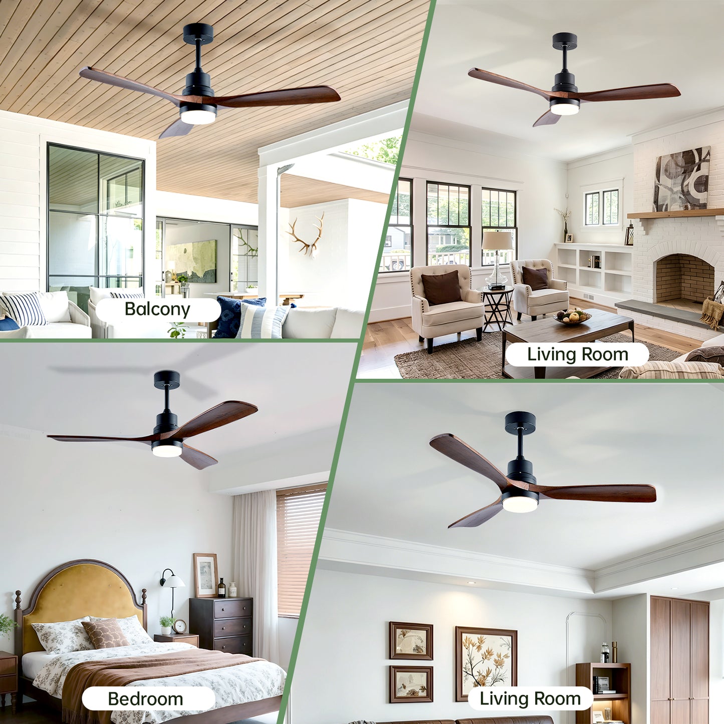 52-Inch Wooden Ceiling Fan with Light and Remote Control - Indoor Outdoor Modern Fan