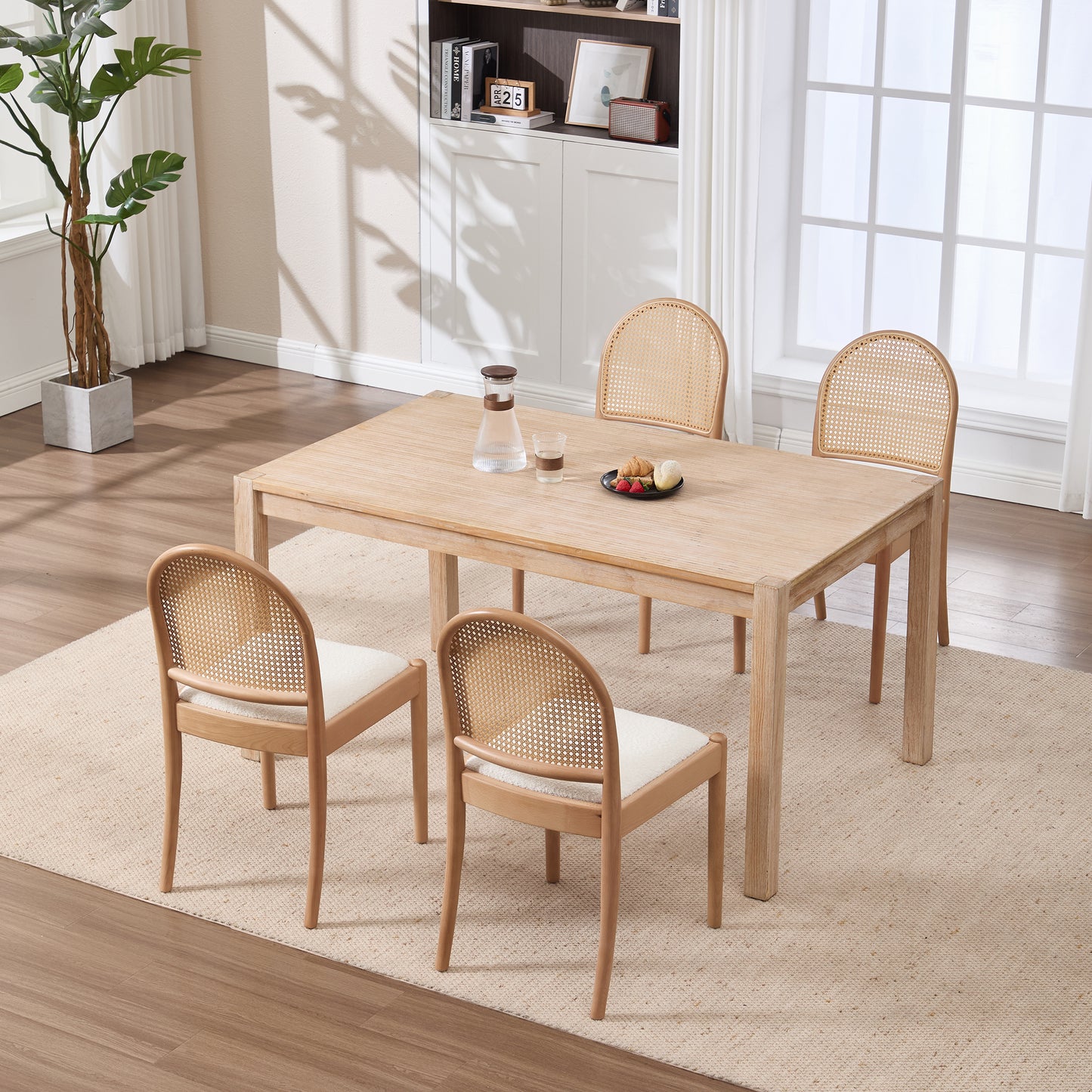 Beige Rattan Dining Chairs Set of 2 - Upholstered Kitchen Seating