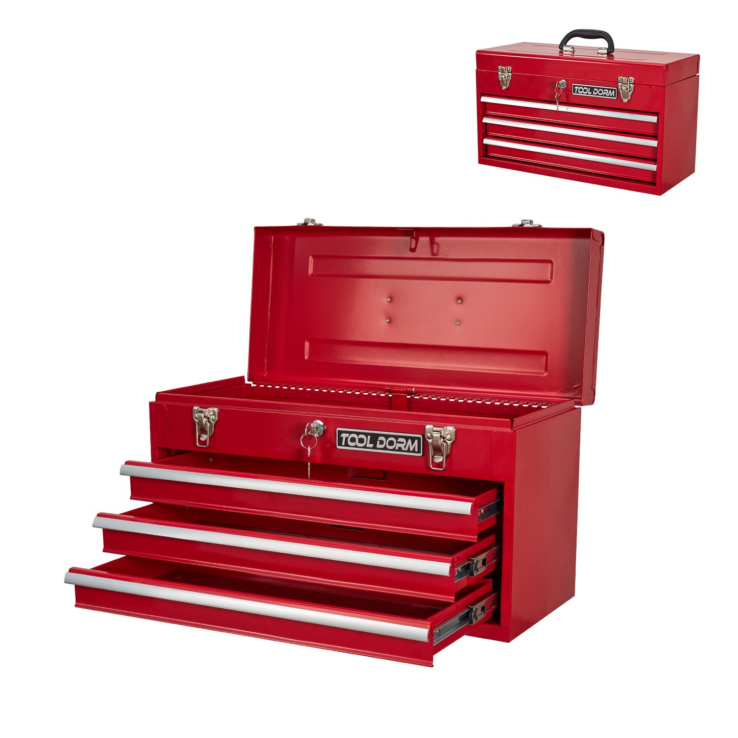 20.3-Inch Metal Tool Box with Drawers, Lockable Steel Chest for Garage and Workshop
