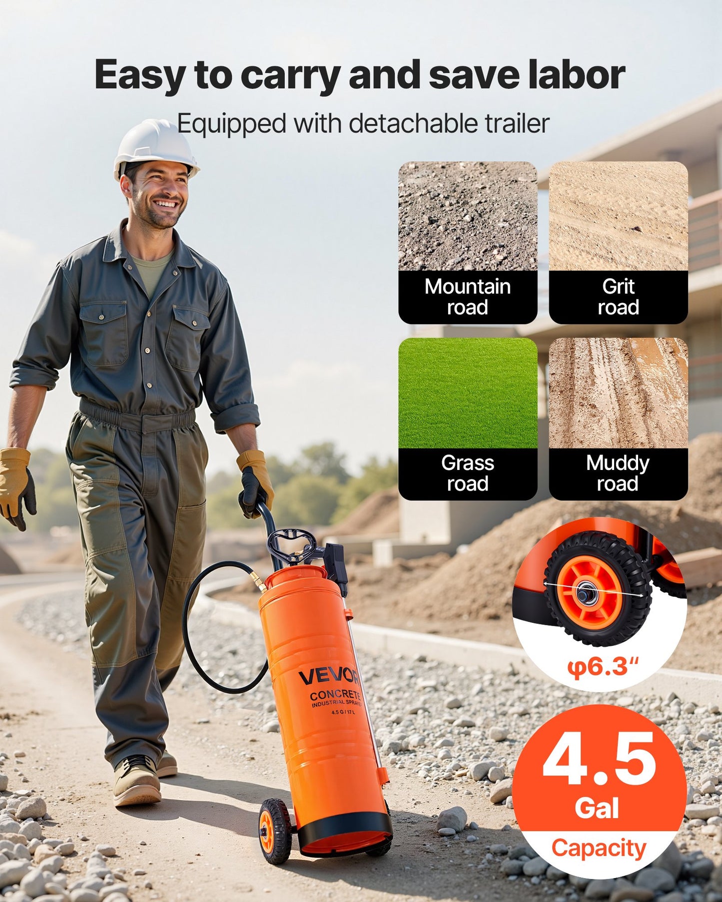 Industrial Concrete Sprayer 4.5 Gallon Stainless Steel Sealer & Additive Application