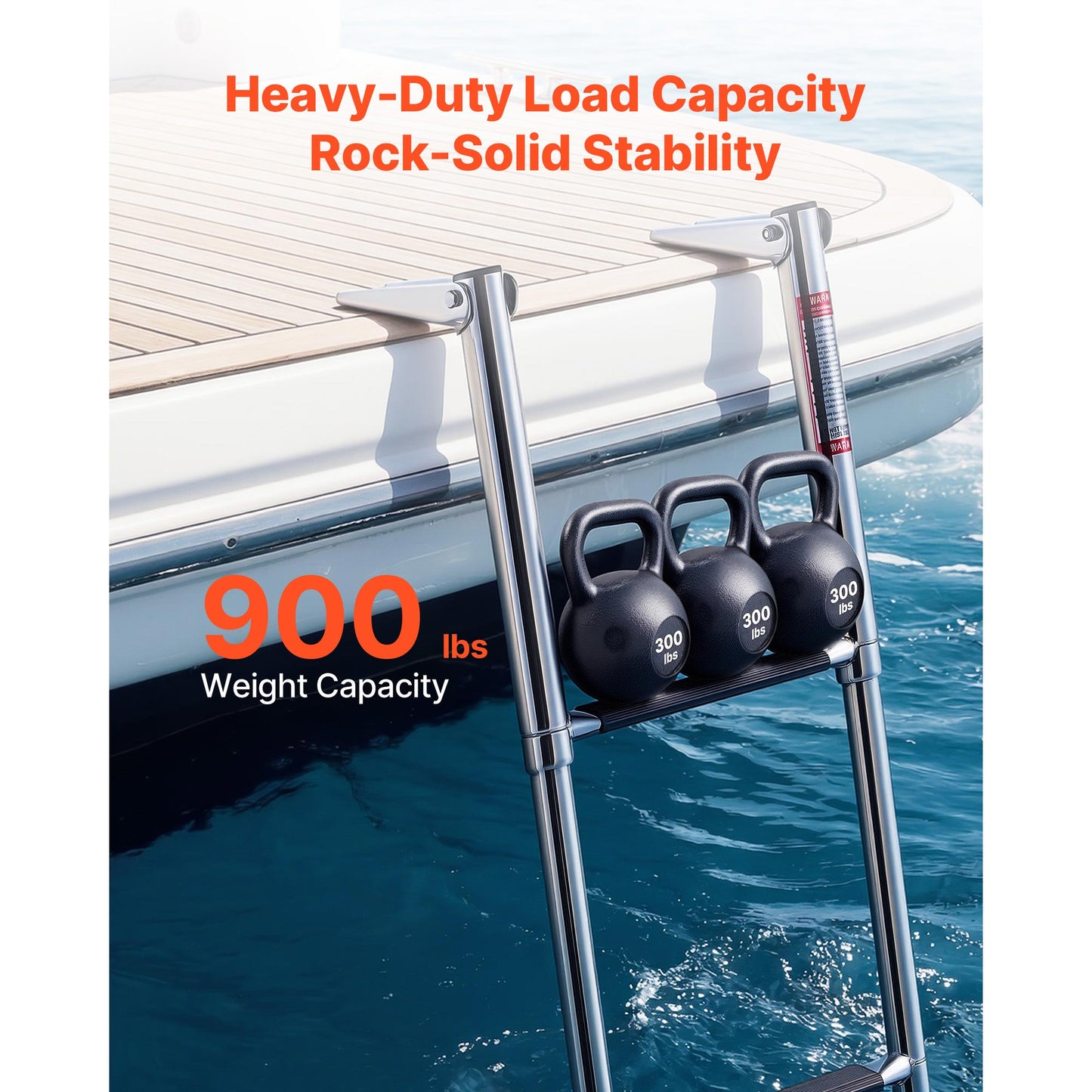Stainless Steel Telescoping Boat Ladder - 4 Steps, Heavy Duty, Anti-Slip Deck Ladder for Marine Use