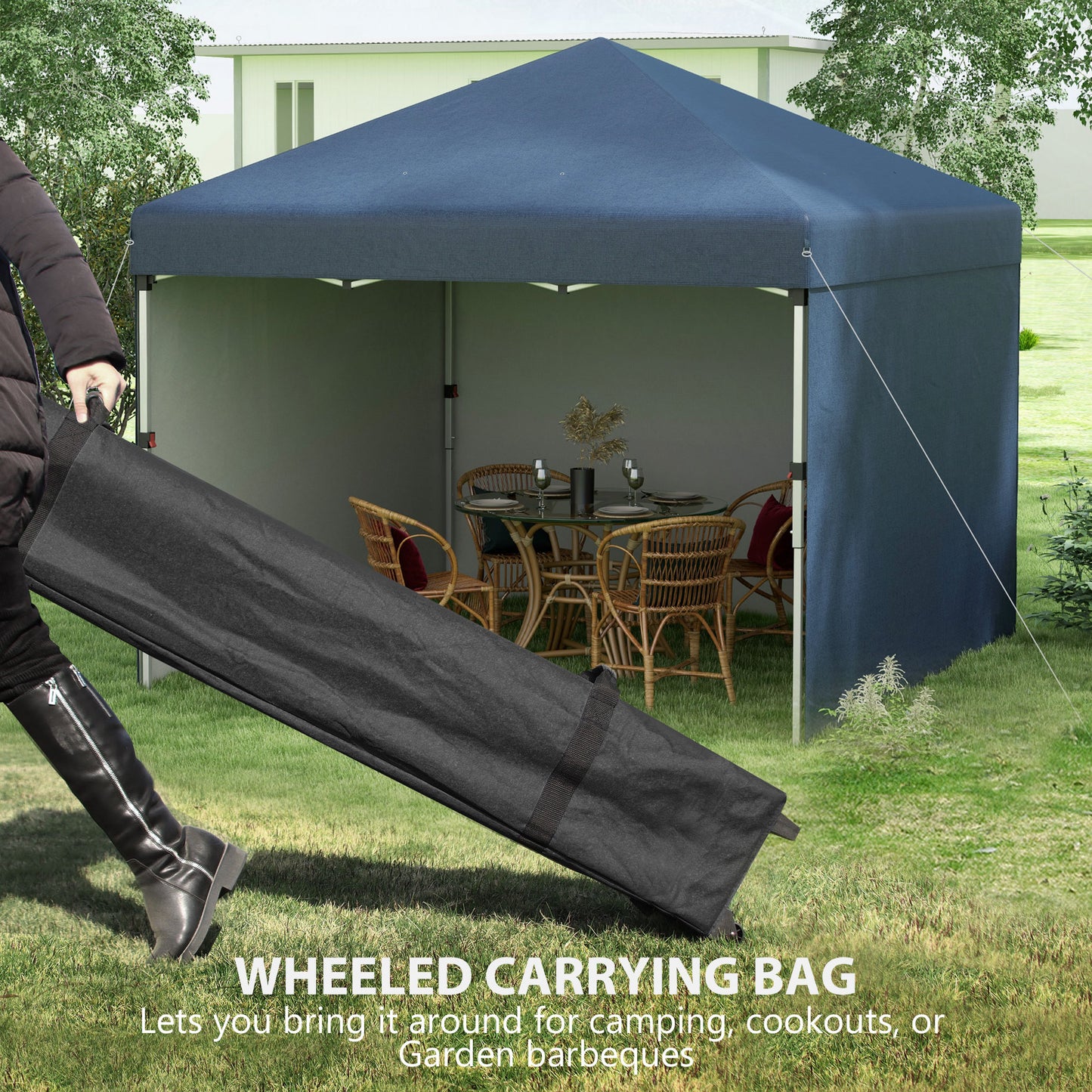 10x10 Pop Up Canopy Tent with Sidewalls & Carry Bag - Navy