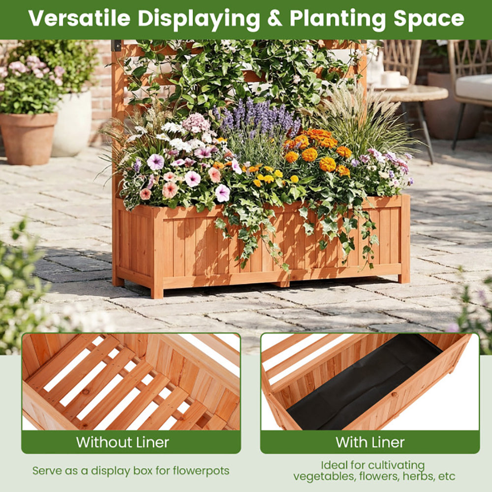 Wooden Raised Garden Bed with Trellis - 59 Inch Tall Planter Box