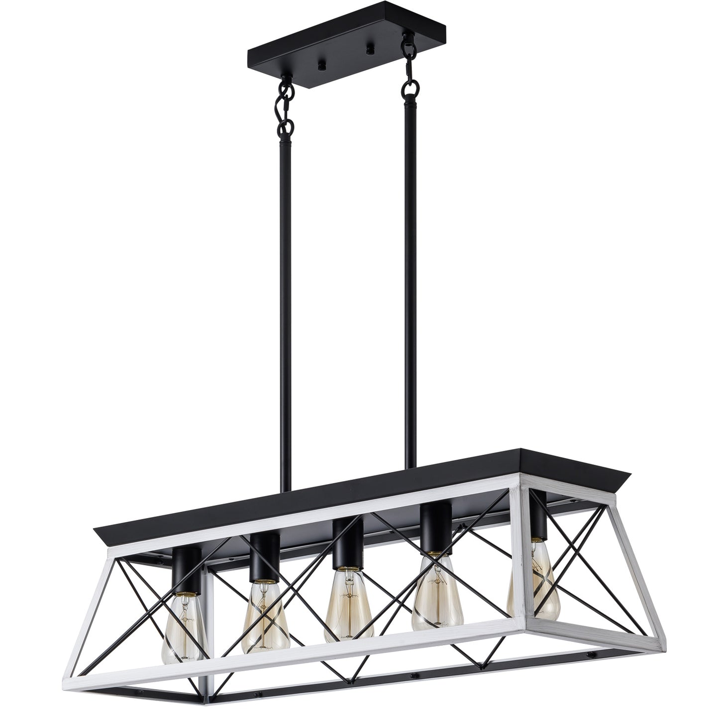 32-Inch Black & White Industrial 5-Light Pendant Chandelier - Adjustable Hanging Light