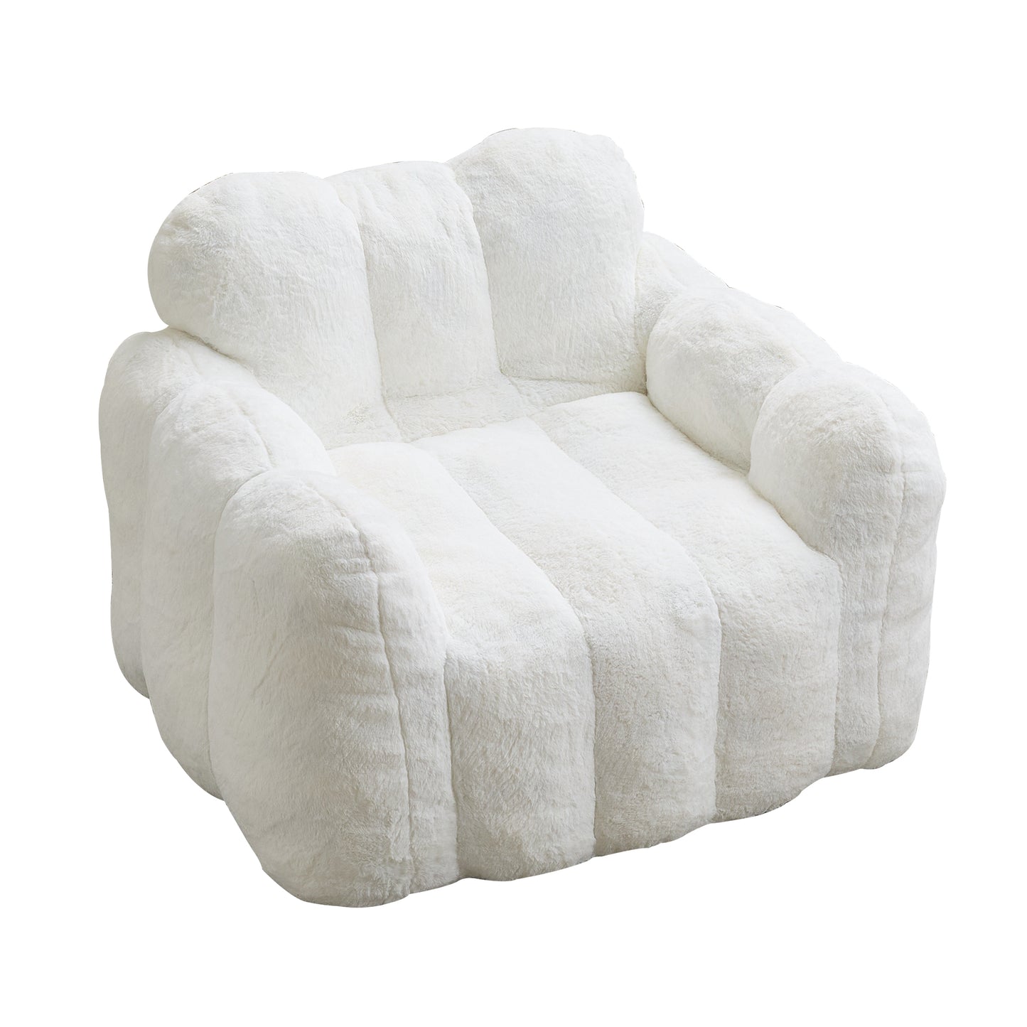 Adult Bean Bag Sofa with Pull Ring - White Faux Fur