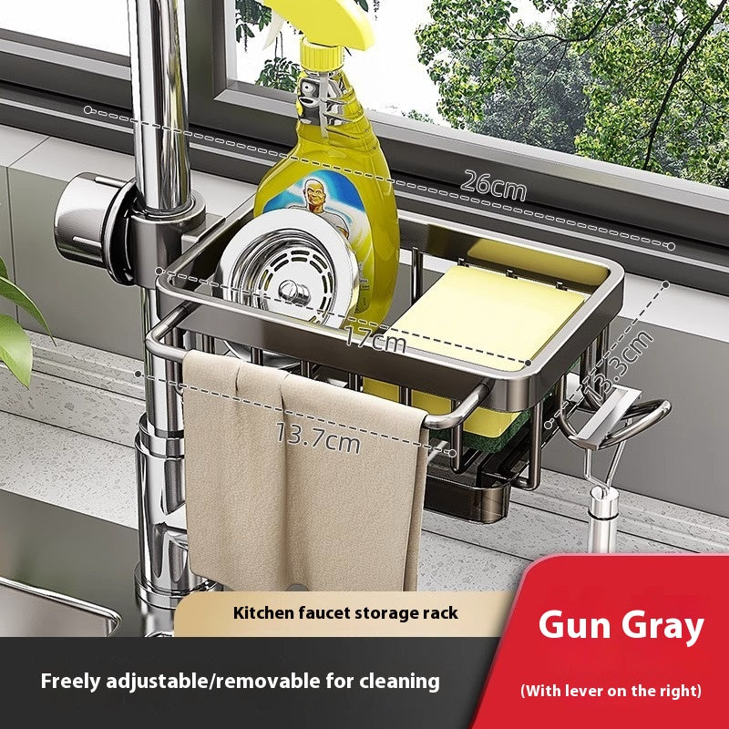 Multi-Purpose Aluminum Sink Faucet Storage Rack for Kitchen & Bathroom