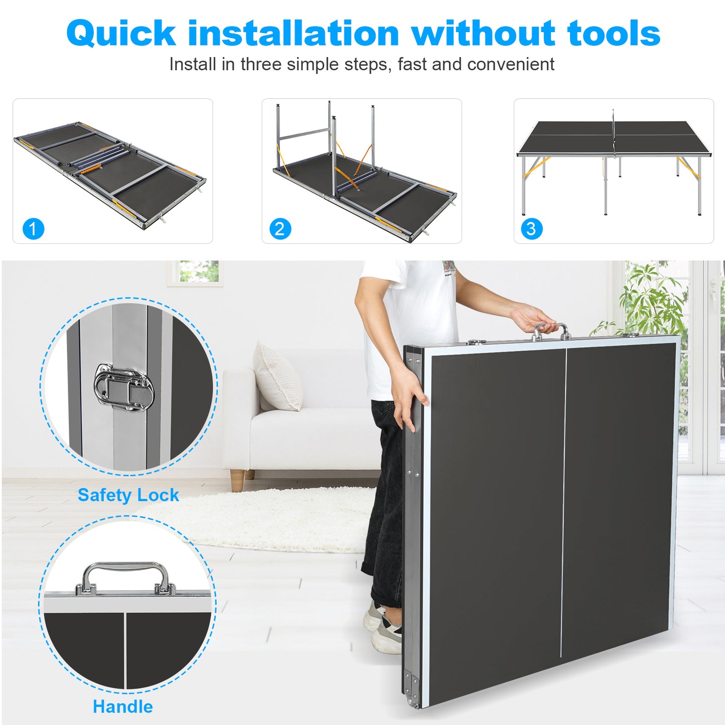 6ft Foldable Black Mid-Size Table Tennis Table Set with Paddles & Balls