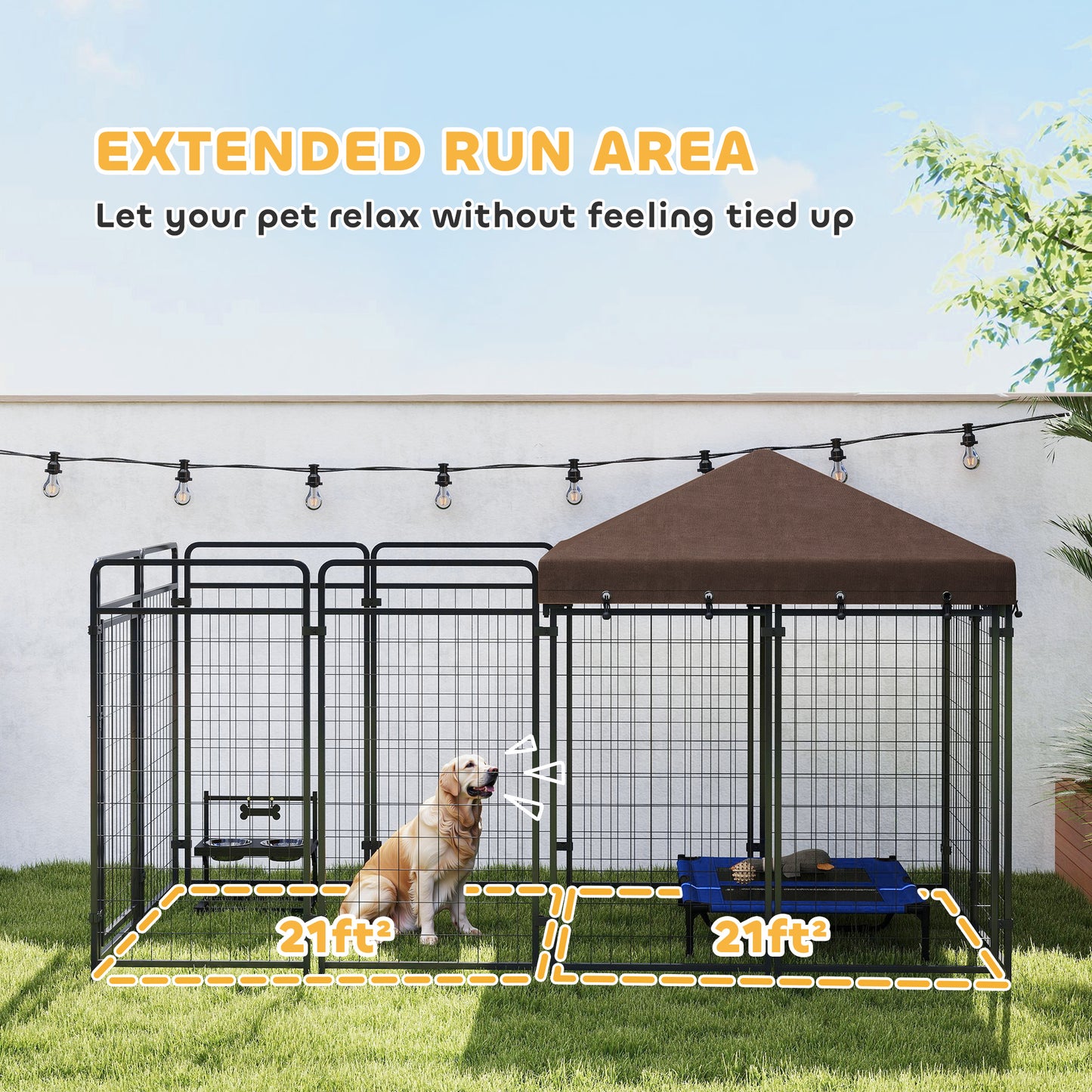 Outdoor Dog Kennel with Waterproof Canopy, Large & Medium Breeds, Secure Lock