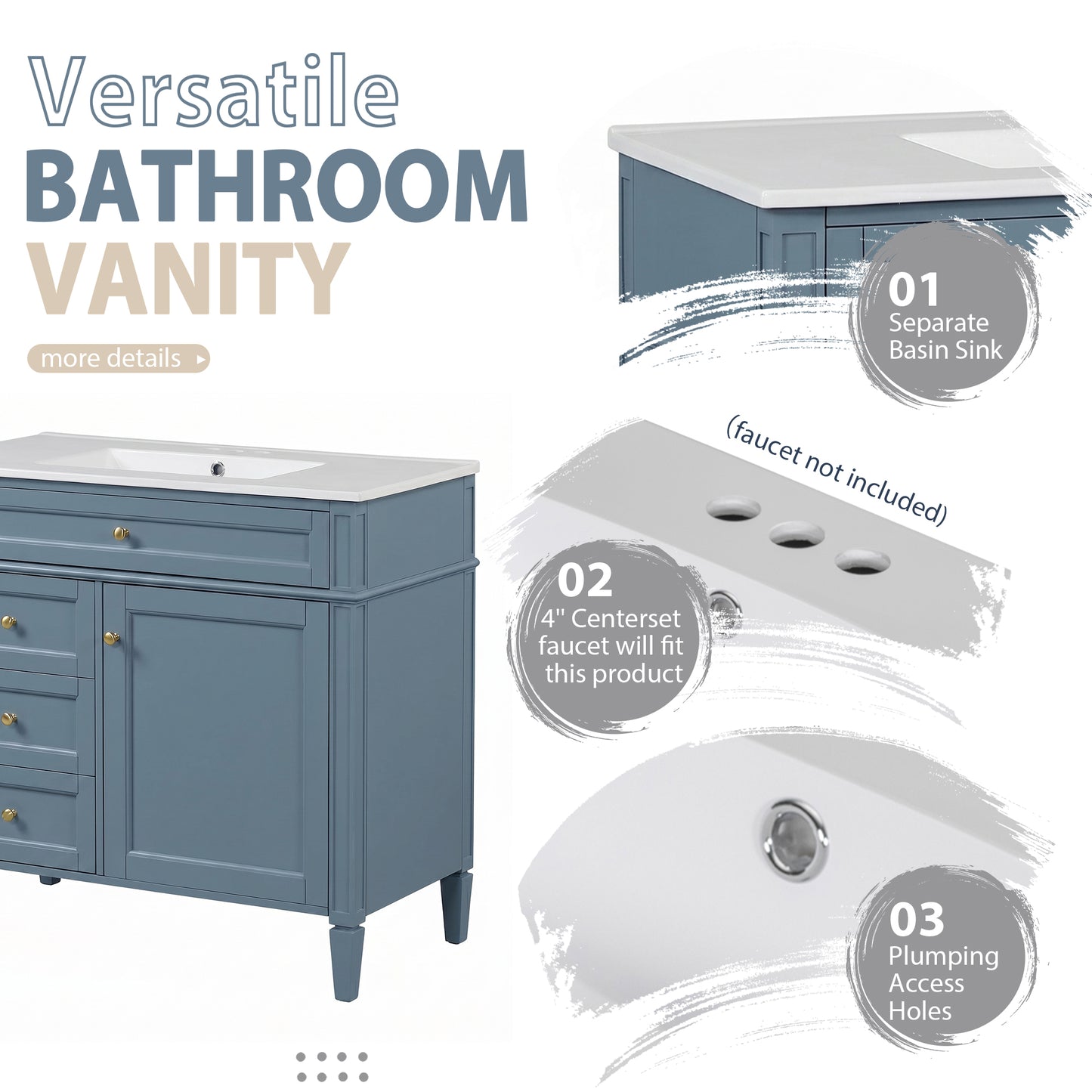 36'' Indigo Blue Bathroom Vanity with Medicine Cabinet & Sink